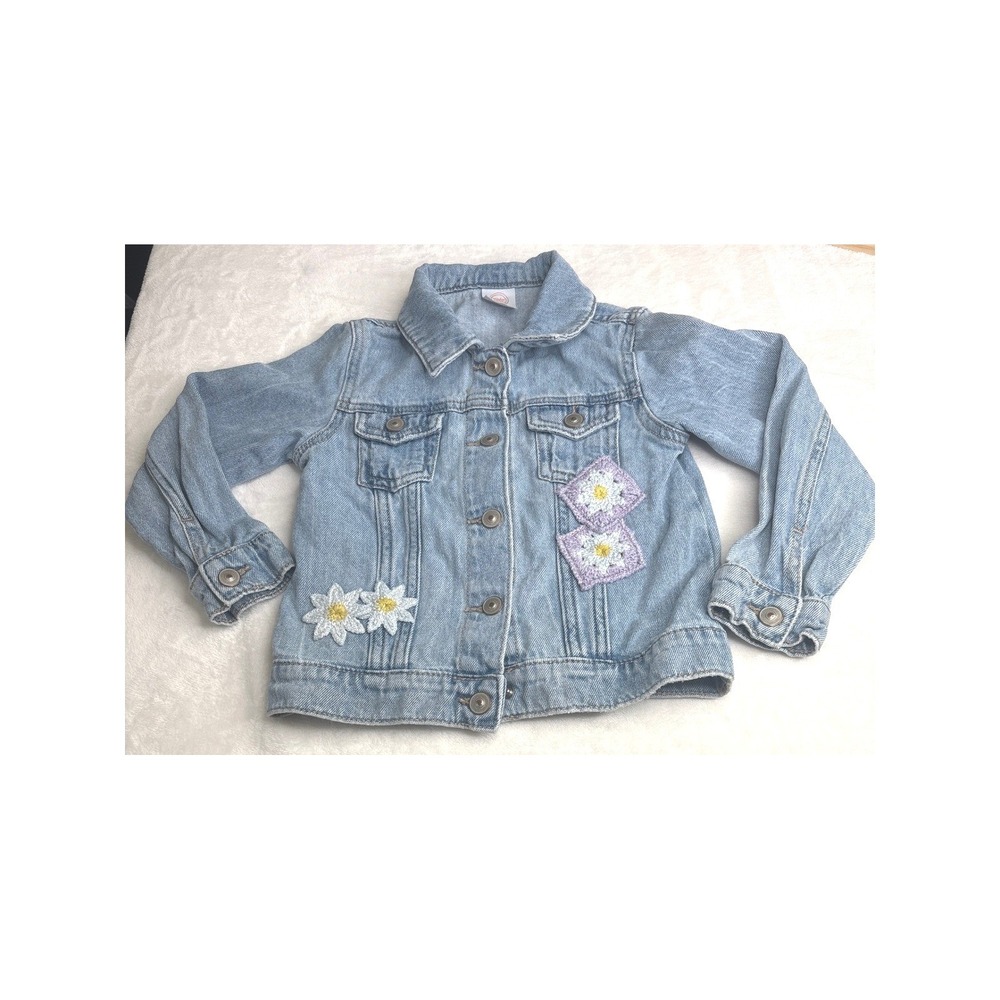 Wonder Nation Denim Jacket 4T Light Blue Crochet Daisy Granny Square Boho
